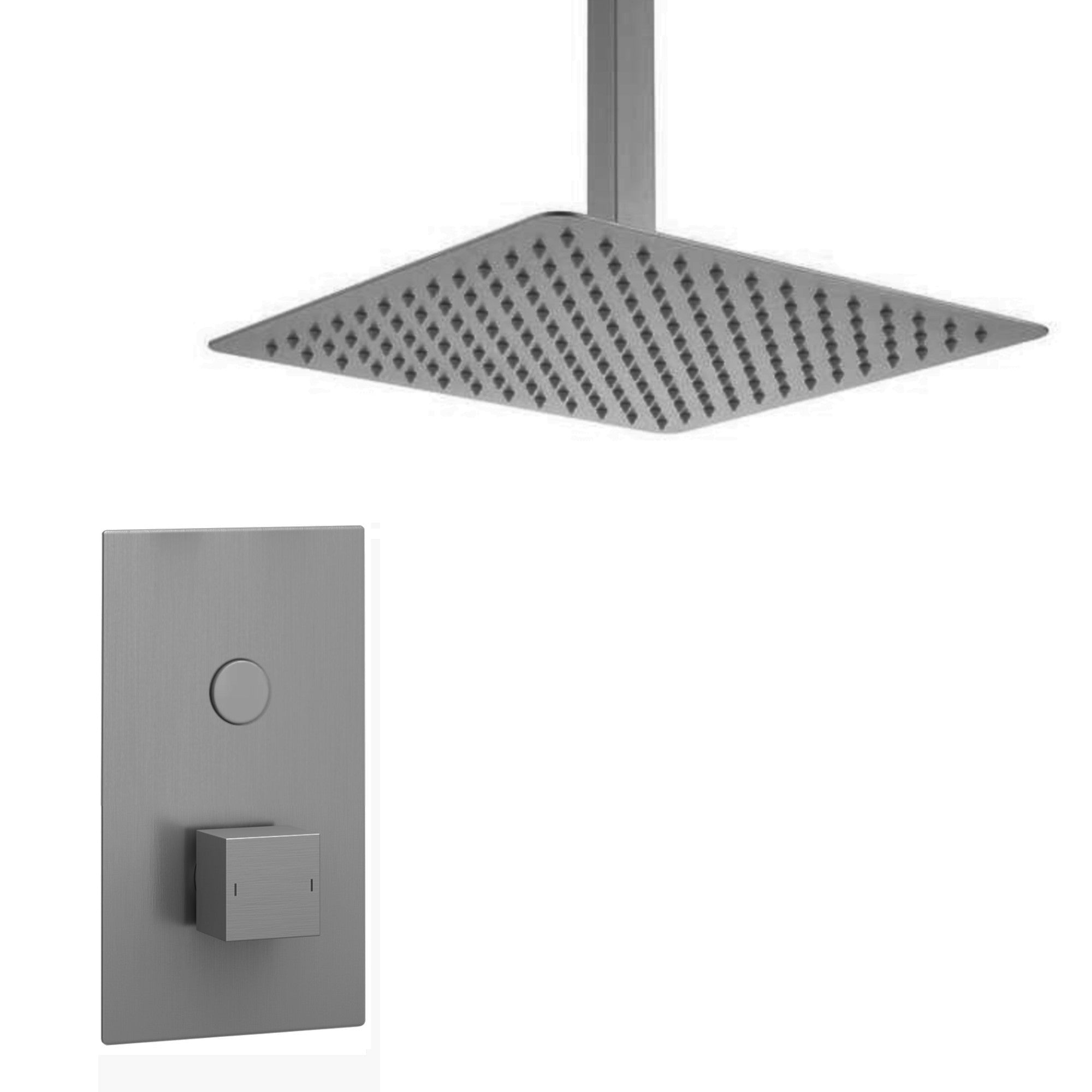 Spello Square Thermostatic Concealed Shower Set with Ceiling Mounted Shower - Gunmetal Grey